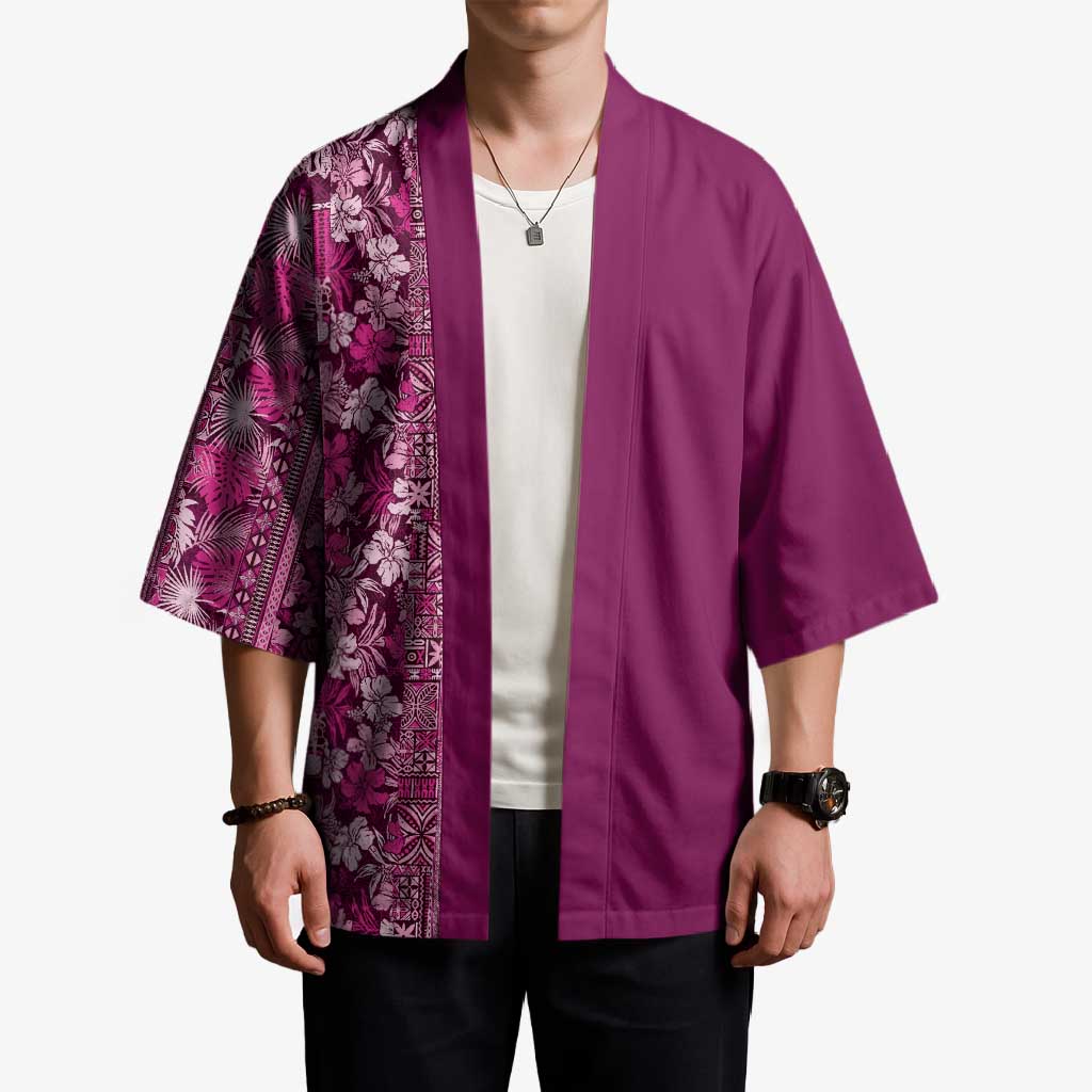 Hawaiian Tribal Elements Hibiscus Kimono Pink Pattern - Polynesian Pride
