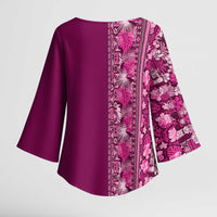 Hawaiian Tribal Elements Hibiscus Kimono Sleeve Blouse Pink Pattern - Polynesian Pride