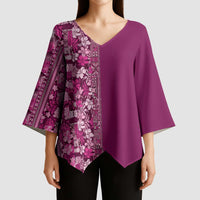 Hawaiian Tribal Elements Hibiscus Kimono Sleeve Blouse Pink Pattern - Polynesian Pride