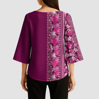 Hawaiian Tribal Elements Hibiscus Kimono Sleeve Blouse Pink Pattern - Polynesian Pride