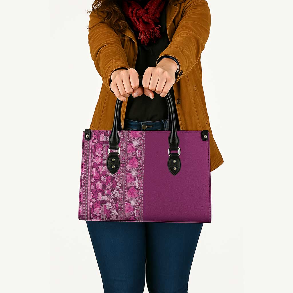 Hawaiian Tribal Elements Hibiscus Leather Bag Pink Pattern - Polynesian Pride