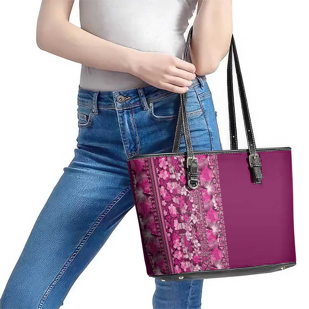 Hawaiian Tribal Elements Hibiscus Leather Tote Bag Pink Pattern LT9 - Polynesian Pride
