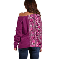 Hawaiian Tribal Elements Hibiscus Off Shoulder Sweater Pink Pattern - Polynesian Pride