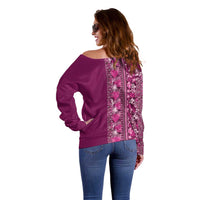 Hawaiian Tribal Elements Hibiscus Off Shoulder Sweater Pink Pattern - Polynesian Pride