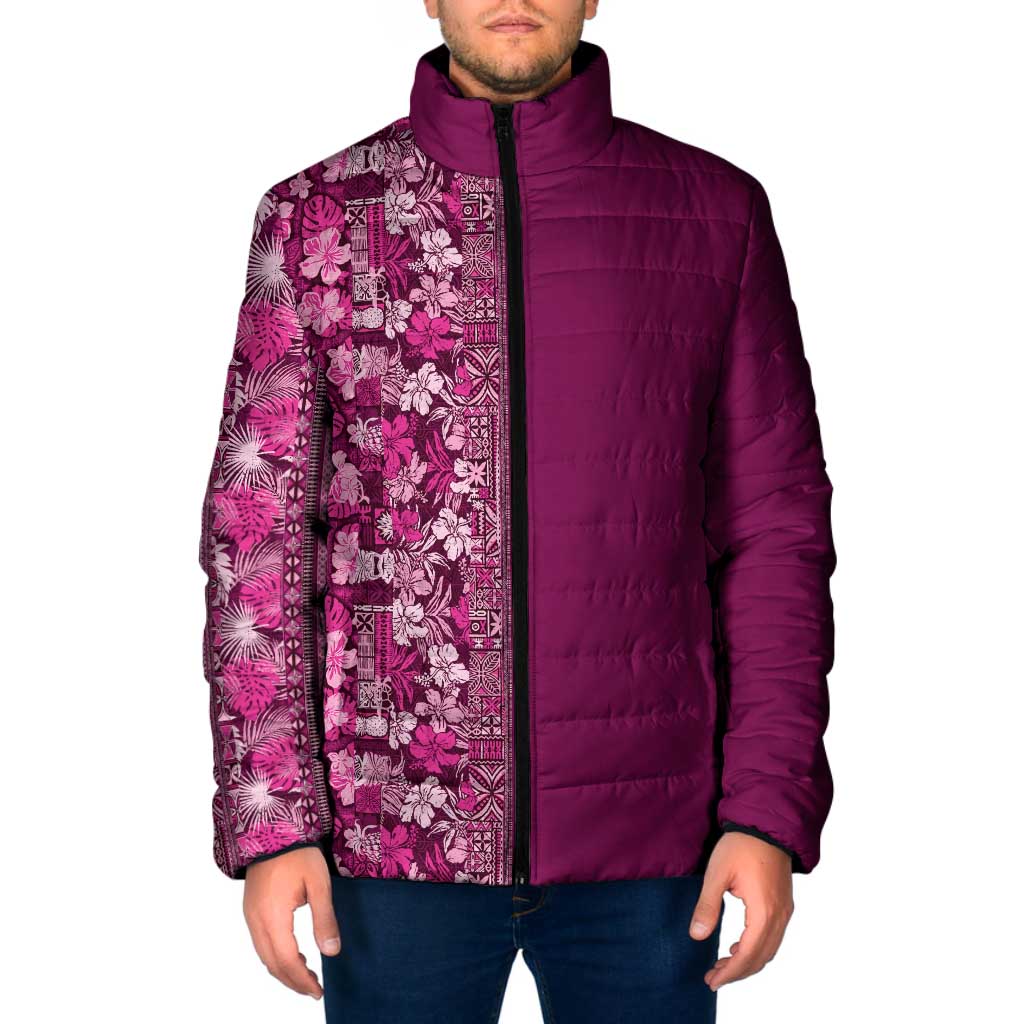 Hawaiian Tribal Elements Hibiscus Padded Jacket Pink Pattern - Polynesian Pride