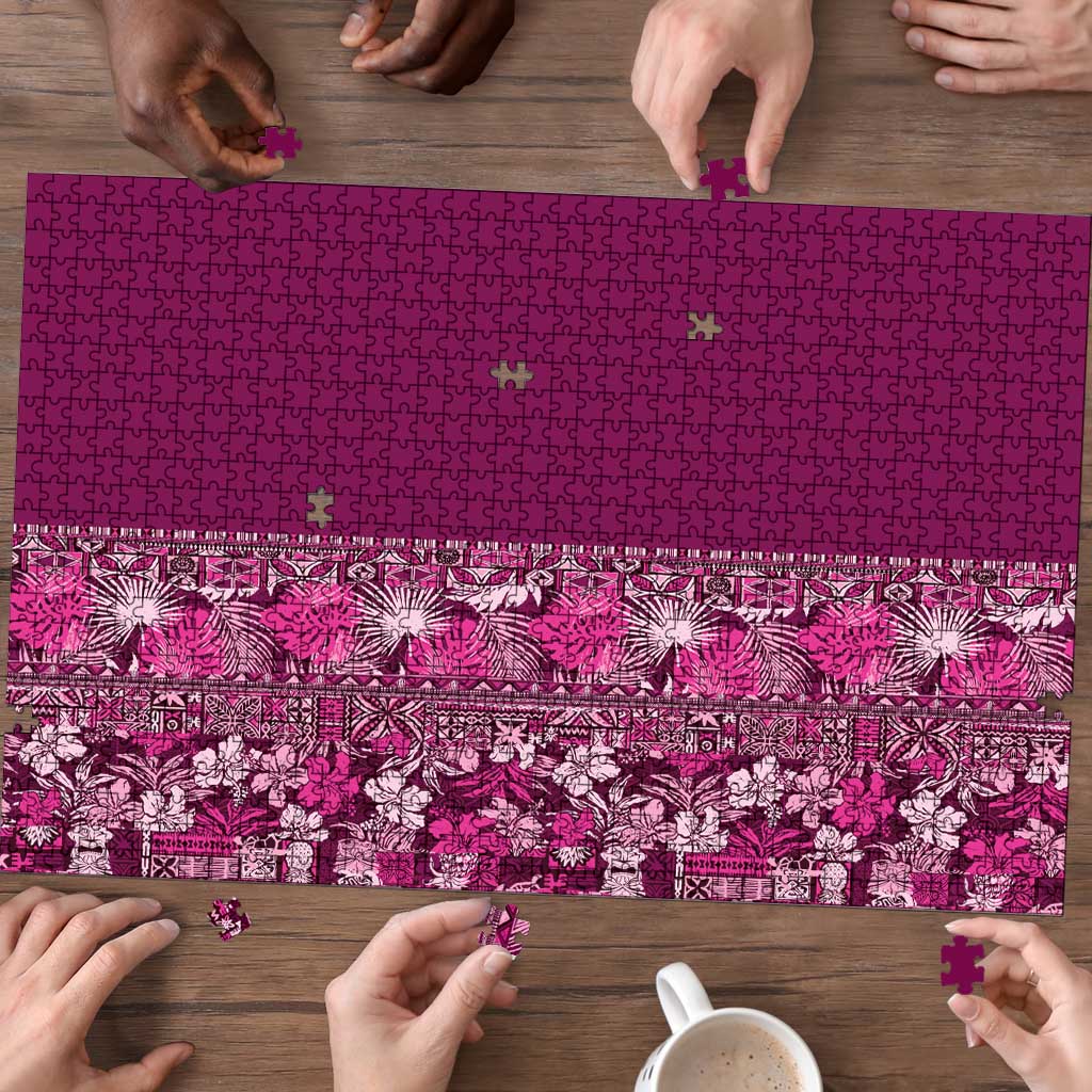Hawaiian Tribal Elements Hibiscus Puzzle Pink Pattern - Polynesian Pride