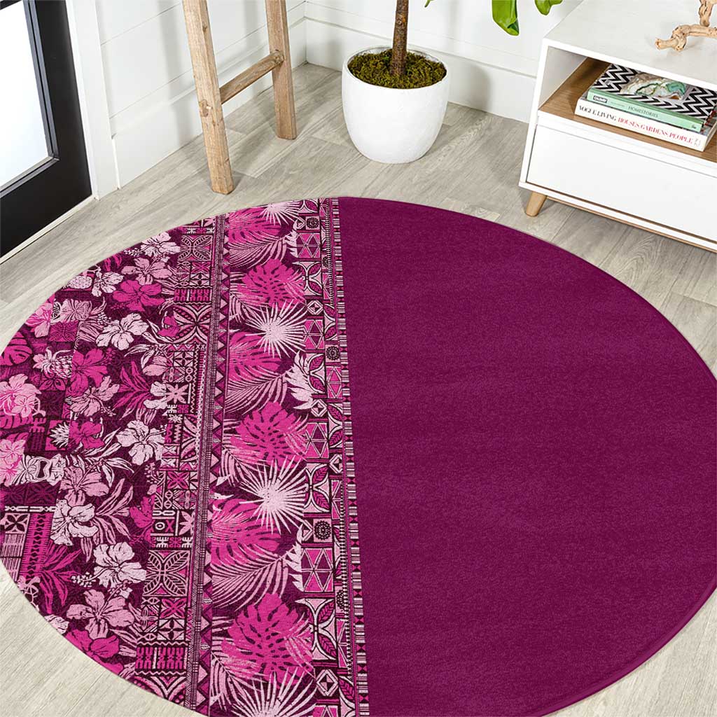 Hawaiian Tribal Elements Hibiscus Round Carpet Pink Pattern - Polynesian Pride