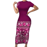 Hawaiian Tribal Elements Hibiscus Short Sleeve Bodycon Dress Pink Pattern - Polynesian Pride