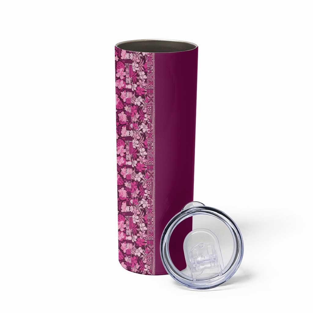 Hawaiian Tribal Elements Hibiscus Skinny Tumbler Pink Pattern - Polynesian Pride