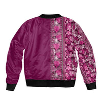 Hawaiian Tribal Elements Hibiscus Sleeve Zip Bomber Jacket Pink Pattern - Polynesian Pride