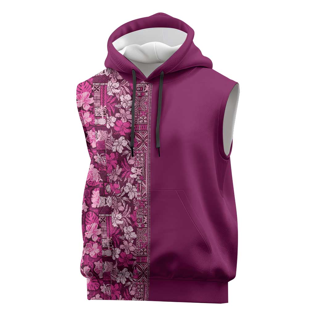 Hawaiian Tribal Elements Hibiscus Sleeveless Hoodie Pink Pattern - Polynesian Pride