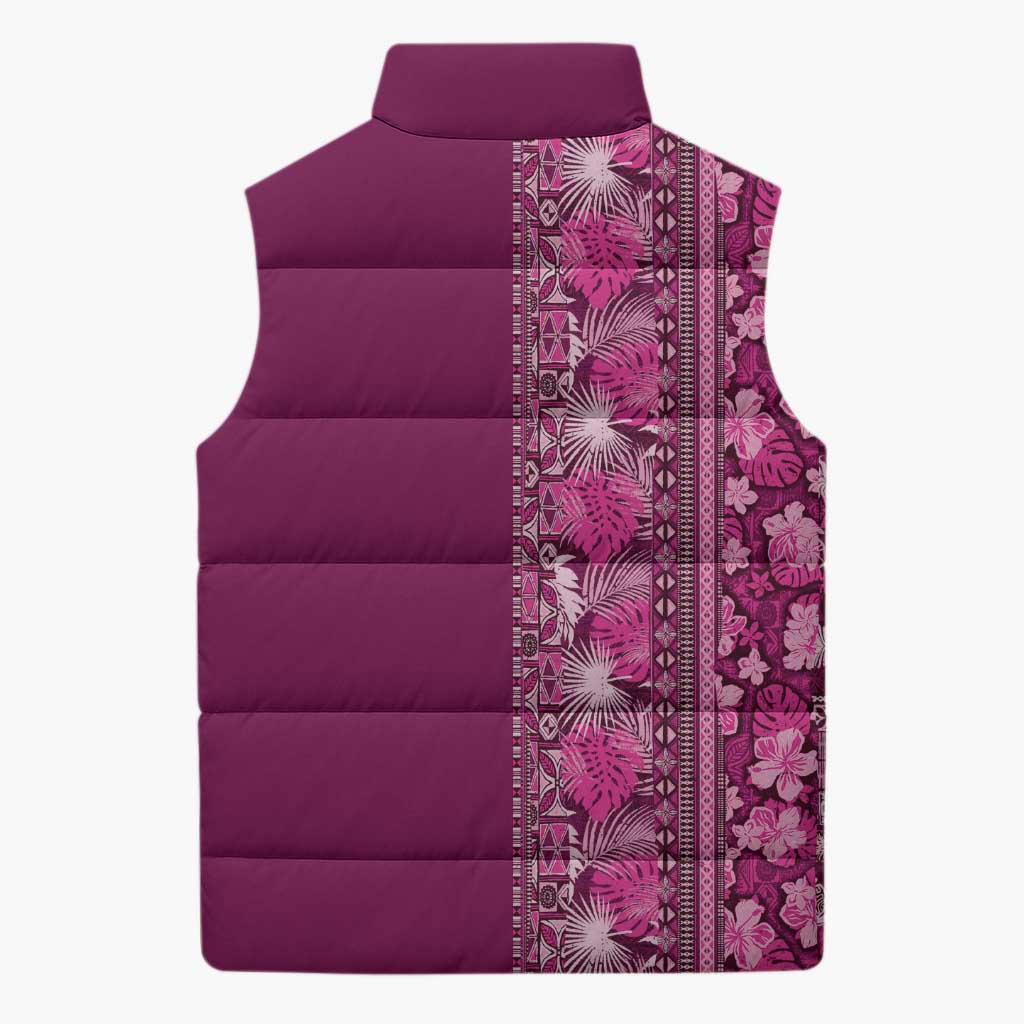 Hawaiian Tribal Elements Hibiscus Sleeveless Puffer Jacket Pink Pattern - Polynesian Pride