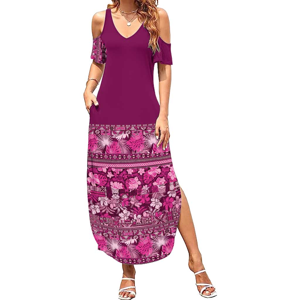 Hawaiian Tribal Elements Hibiscus Summer Maxi Dress Pink Pattern - Polynesian Pride