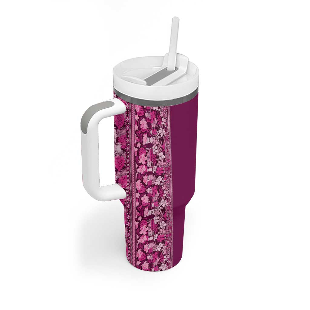 Hawaiian Tribal Elements Hibiscus Tumbler With Handle Pink Pattern - Polynesian Pride