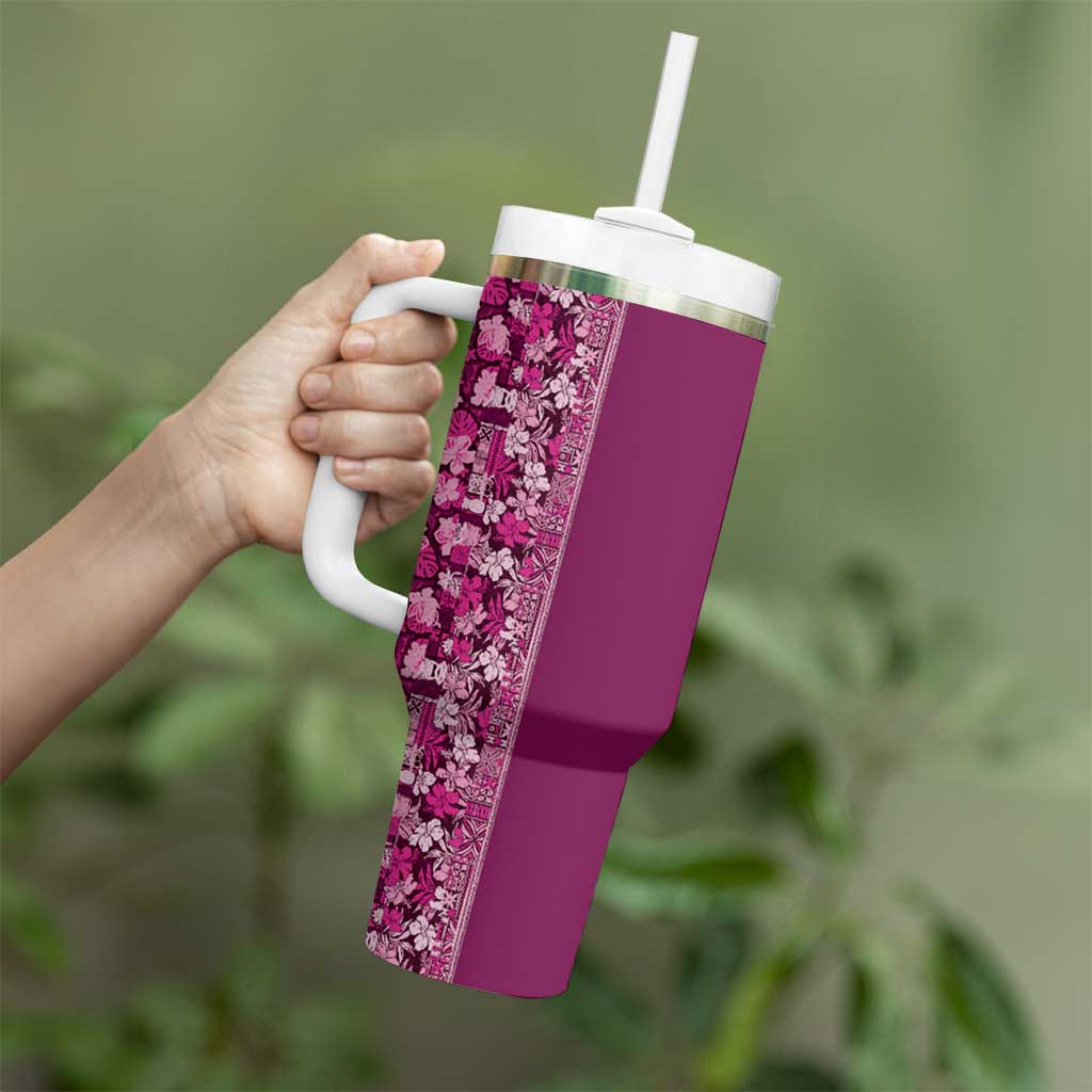Hawaiian Tribal Elements Hibiscus Tumbler With Handle Pink Pattern - Polynesian Pride