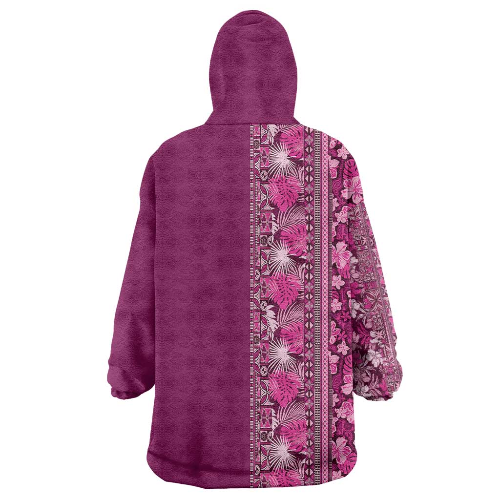 Hawaiian Tribal Elements Hibiscus Wearable Blanket Hoodie Pink Pattern - Polynesian Pride