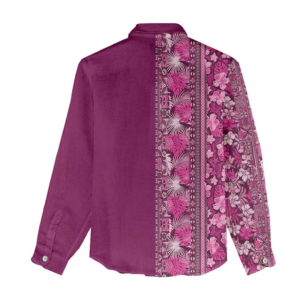 Hawaiian Tribal Elements Hibiscus Women Casual Shirt Pink Pattern - Polynesian Pride