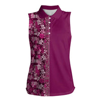 Hawaiian Tribal Elements Hibiscus Women Sleeveless Polo Shirt Pink Pattern - Polynesian Pride