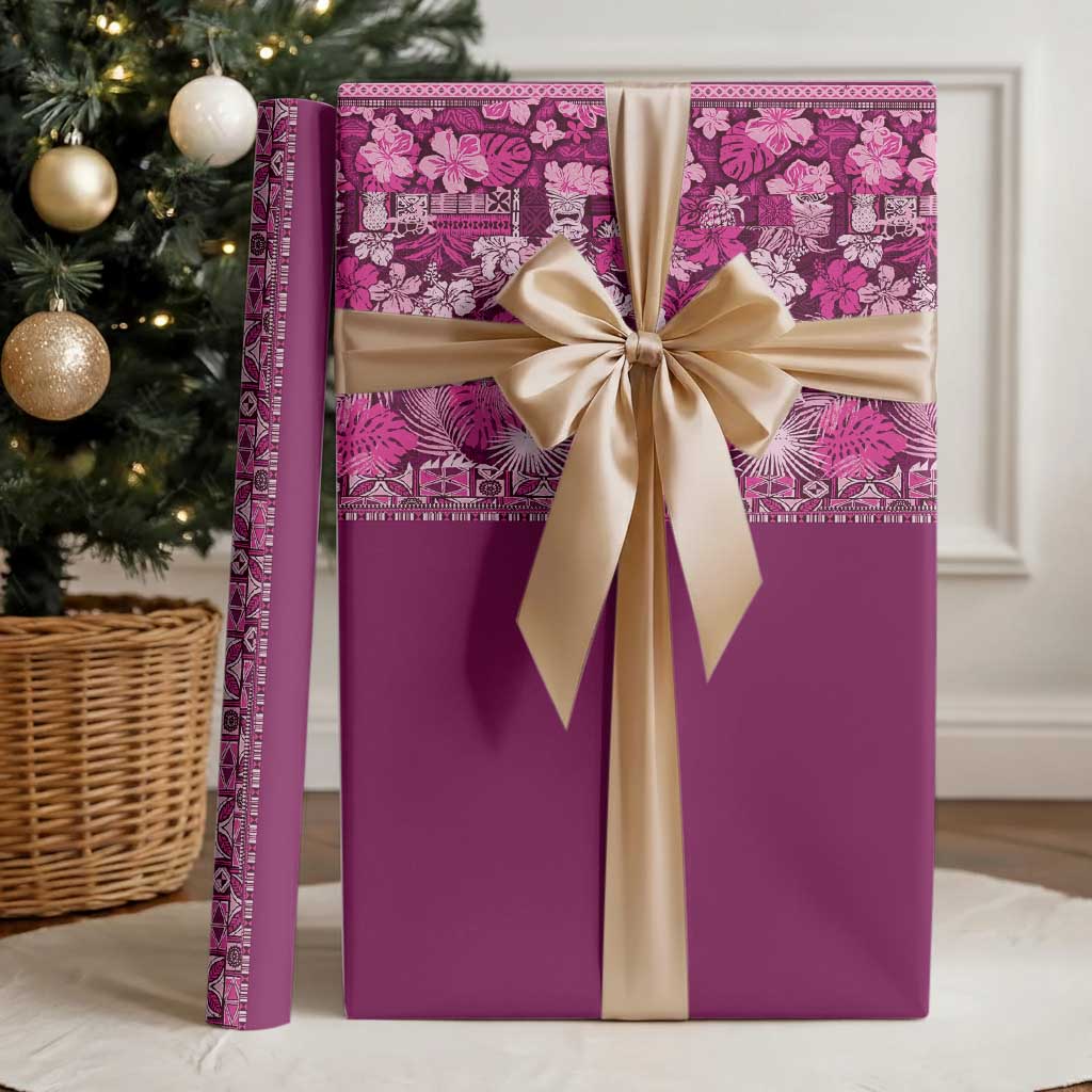 Hawaiian Tribal Elements Hibiscus Wrapping Paper Pink Pattern - Polynesian Pride