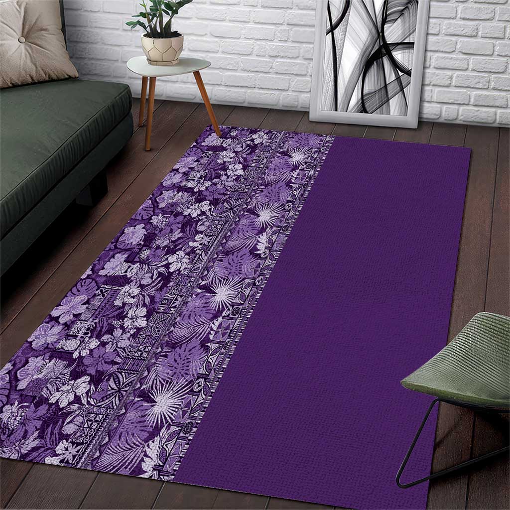 Hawaiian Tribal Elements Hibiscus Area Rug Purple Pattern - Polynesian Pride