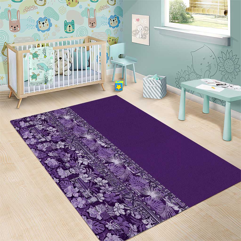 Hawaiian Tribal Elements Hibiscus Area Rug Purple Pattern - Polynesian Pride
