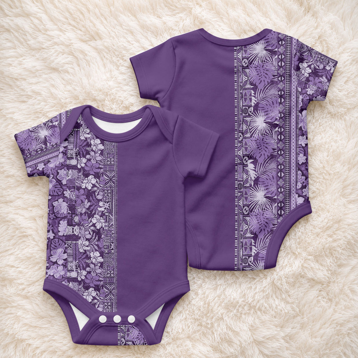 Hawaiian Tribal Elements Hibiscus Baby Onesie Purple Pattern LT9 - Polynesian Pride