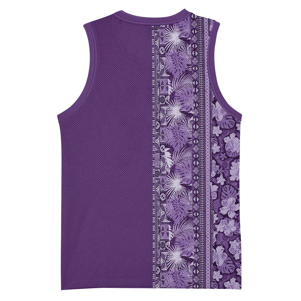 Hawaiian Tribal Elements Hibiscus Basketball Jersey Purple Pattern - Polynesian Pride