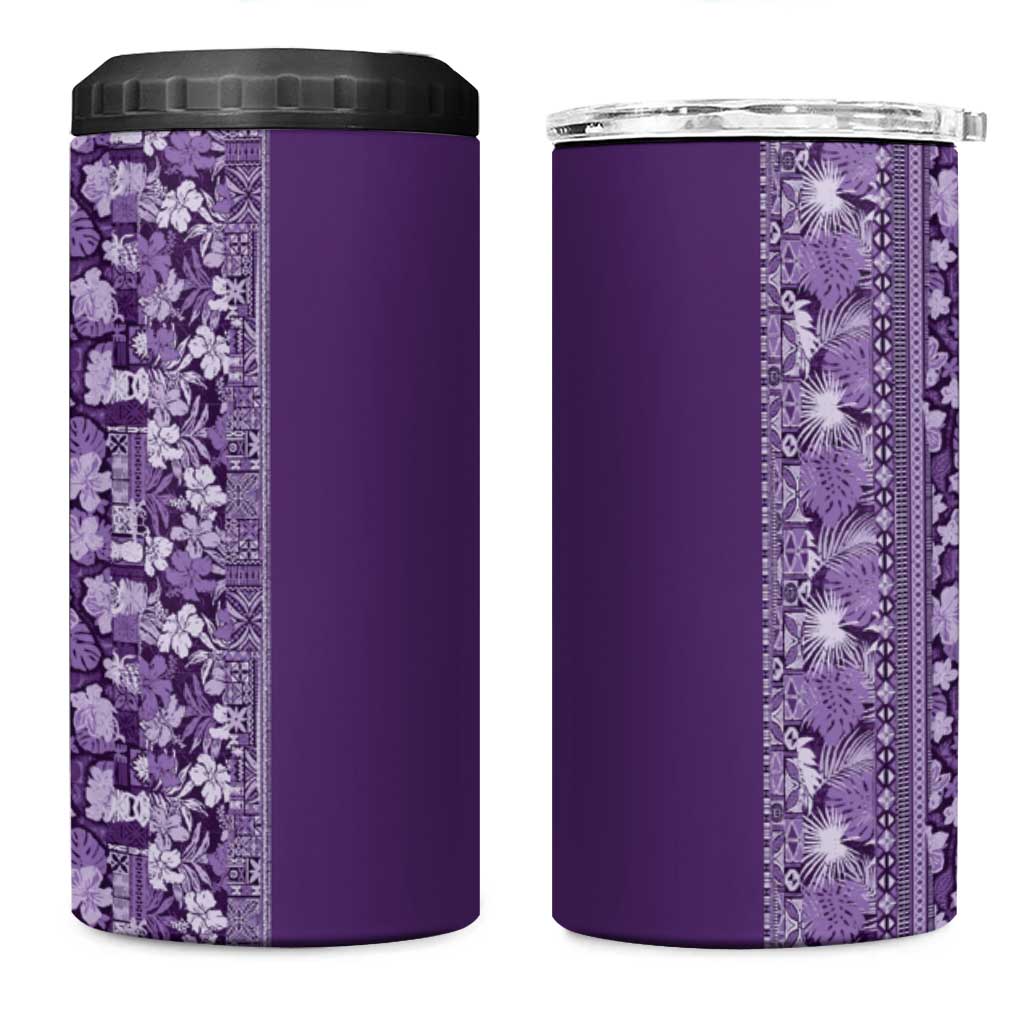 Hawaiian Tribal Elements Hibiscus 4 in 1 Can Cooler Tumbler Purple Pattern - Polynesian Pride