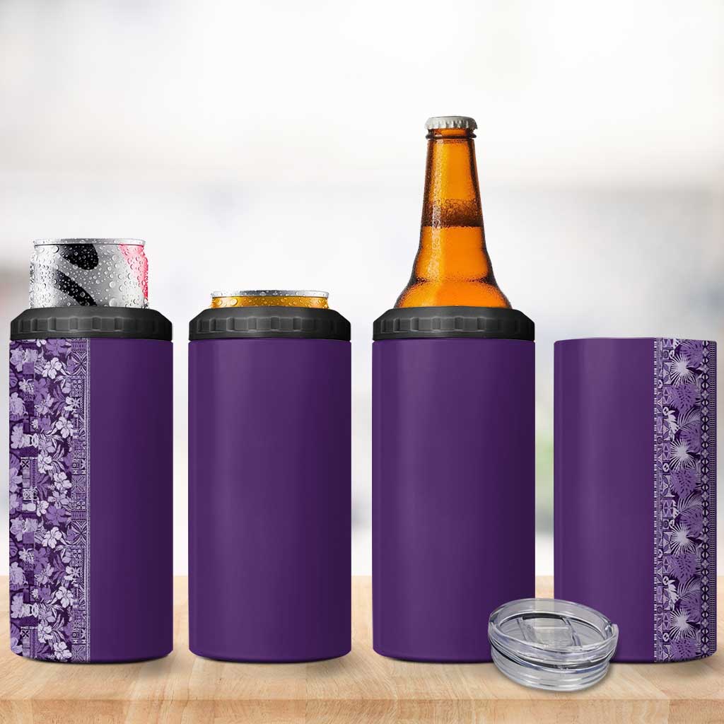 Hawaiian Tribal Elements Hibiscus 4 in 1 Can Cooler Tumbler Purple Pattern - Polynesian Pride