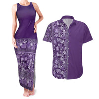 Hawaiian Tribal Elements Hibiscus Couples Matching Tank Maxi Dress and Hawaiian Shirt Purple Pattern - Polynesian Pride