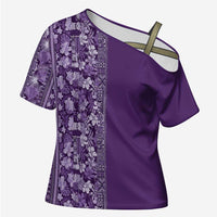 Hawaiian Tribal Elements Hibiscus Cross Shoulder Shirt Purple Pattern - Polynesian Pride
