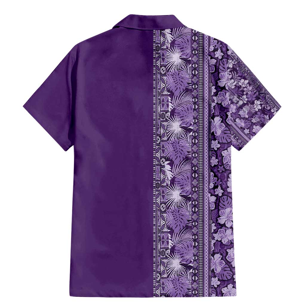 Hawaiian Tribal Elements Hibiscus Family Matching Mermaid Dress and Hawaiian Shirt Purple Pattern - Polynesian Pride