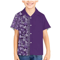 Hawaiian Tribal Elements Hibiscus Family Matching Mermaid Dress and Hawaiian Shirt Purple Pattern - Polynesian Pride