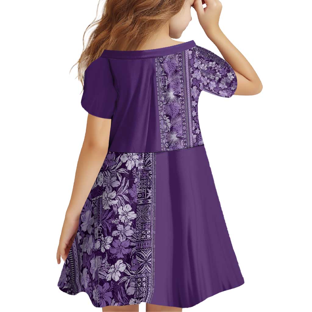 Hawaiian Tribal Elements Hibiscus Family Matching Off Shoulder Short Dress and Hawaiian Shirt Purple Pattern - Polynesian Pride
