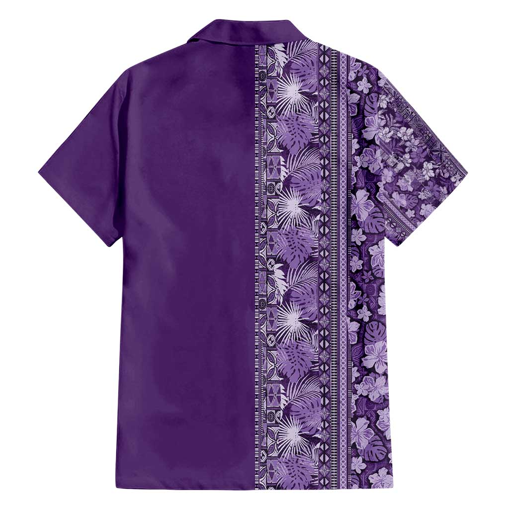Hawaiian Tribal Elements Hibiscus Family Matching Puletasi and Hawaiian Shirt Purple Pattern - Polynesian Pride