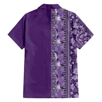 Hawaiian Tribal Elements Hibiscus Family Matching Short Sleeve Bodycon Dress and Hawaiian Shirt Purple Pattern - Polynesian Pride