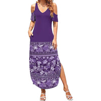 Hawaiian Tribal Elements Hibiscus Family Matching Summer Maxi Dress and Hawaiian Shirt Purple Pattern - Polynesian Pride