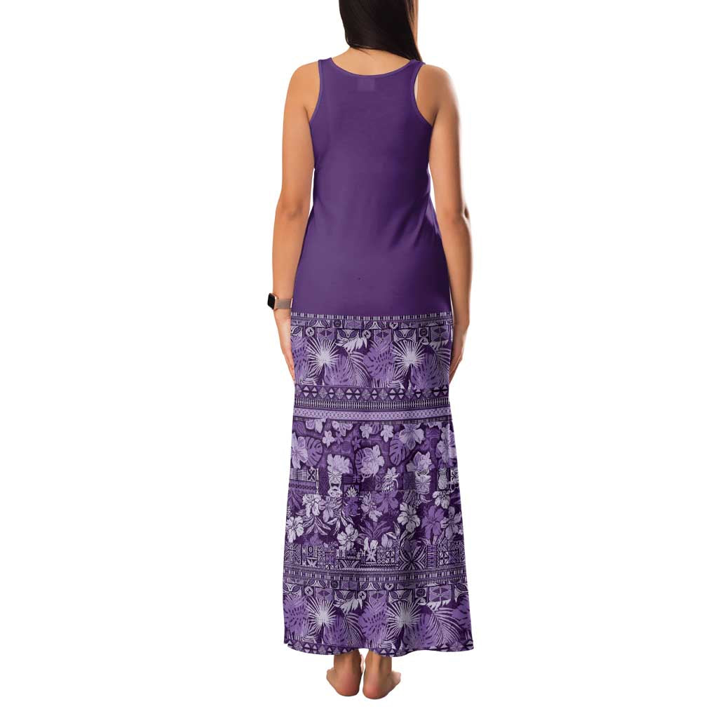 Hawaiian Tribal Elements Hibiscus Family Matching Tank Maxi Dress and Hawaiian Shirt Purple Pattern - Polynesian Pride