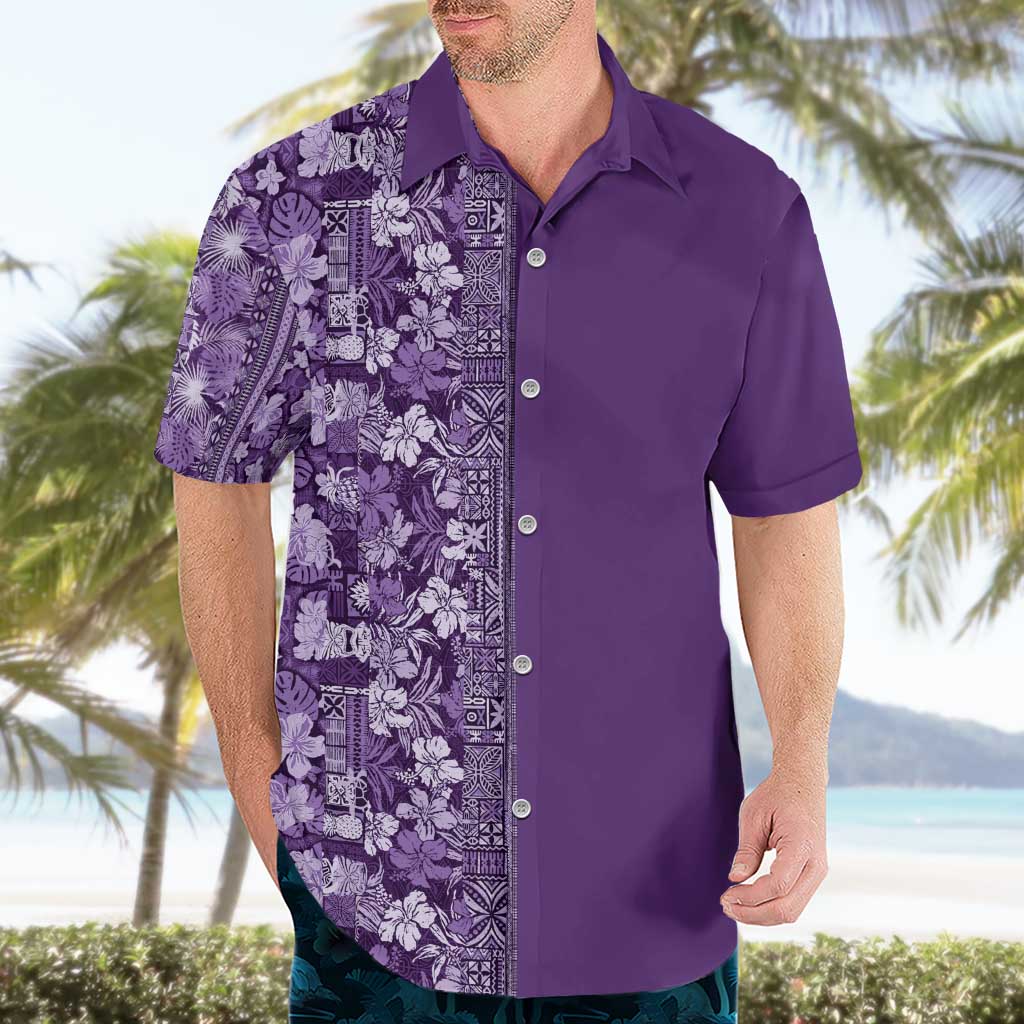 Hawaiian Tribal Elements Hibiscus Hawaiian Shirt Purple Pattern - Polynesian Pride