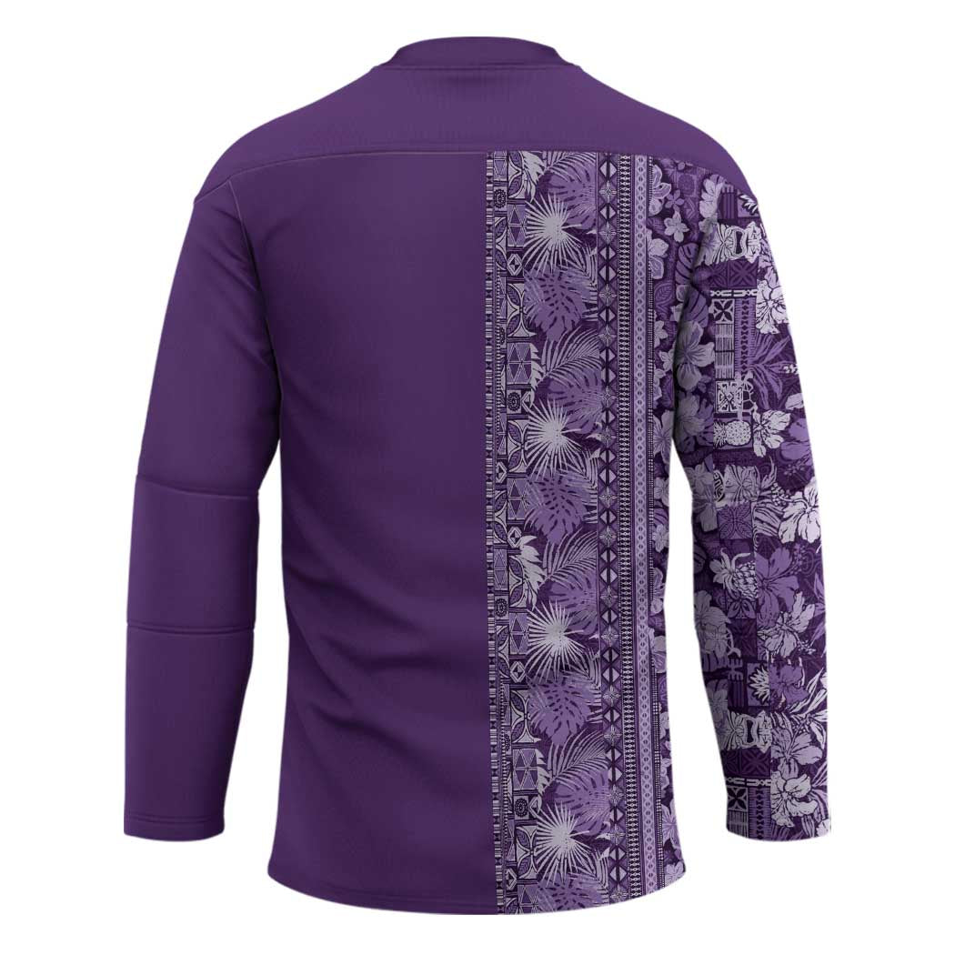 Hawaiian Tribal Elements Hibiscus Hockey Jersey Purple Pattern - Polynesian Pride