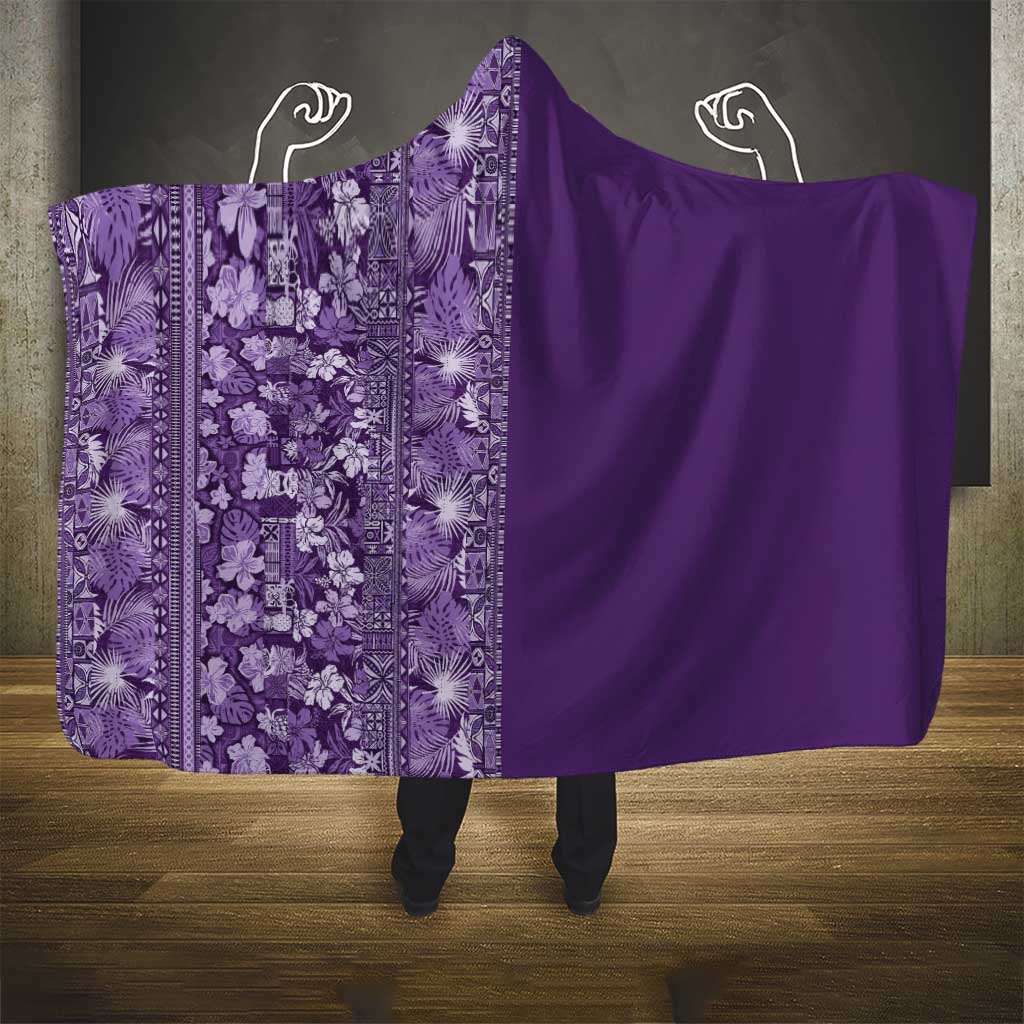 Hawaiian Tribal Elements Hibiscus Hooded Blanket Purple Pattern - Polynesian Pride