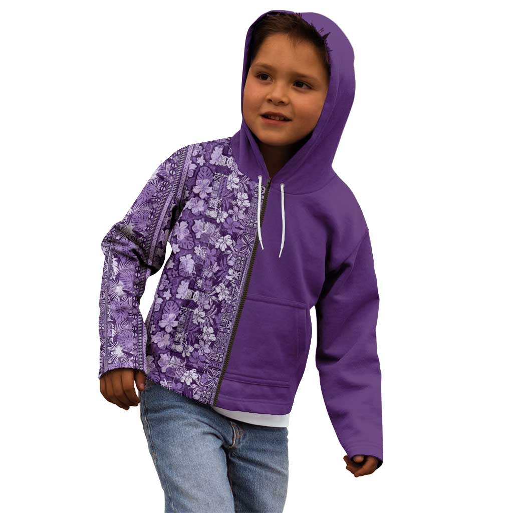 Hawaiian Tribal Elements Hibiscus Kid Hoodie Purple Pattern - Polynesian Pride