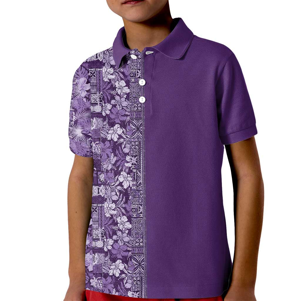 Hawaiian Tribal Elements Hibiscus Kid Polo Shirt Purple Pattern - Polynesian Pride