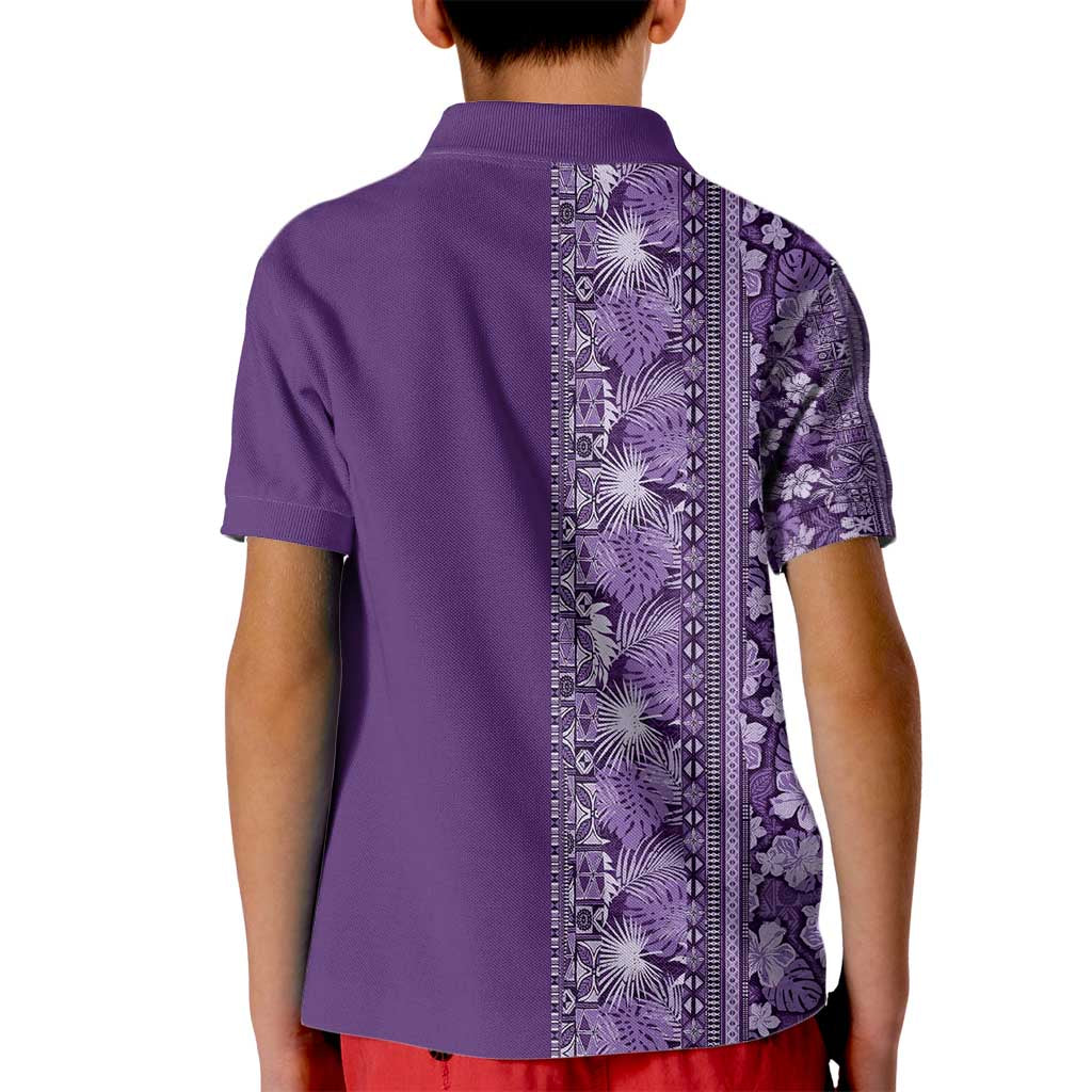 Hawaiian Tribal Elements Hibiscus Kid Polo Shirt Purple Pattern - Polynesian Pride