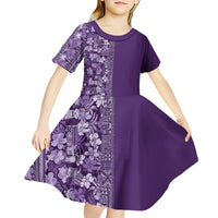 Hawaiian Tribal Elements Hibiscus Kid Short Sleeve Dress Purple Pattern - Polynesian Pride