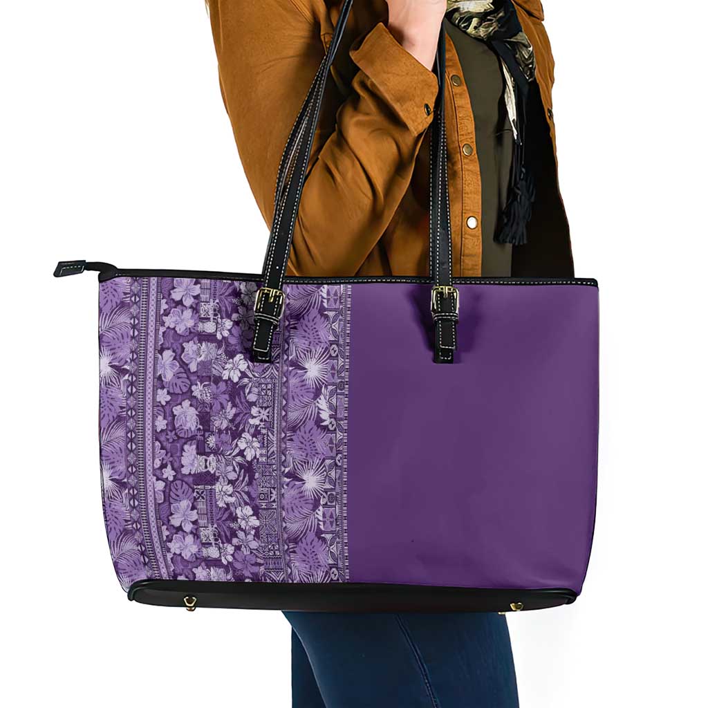 Hawaiian Tribal Elements Hibiscus Leather Tote Bag Purple Pattern LT9 - Polynesian Pride