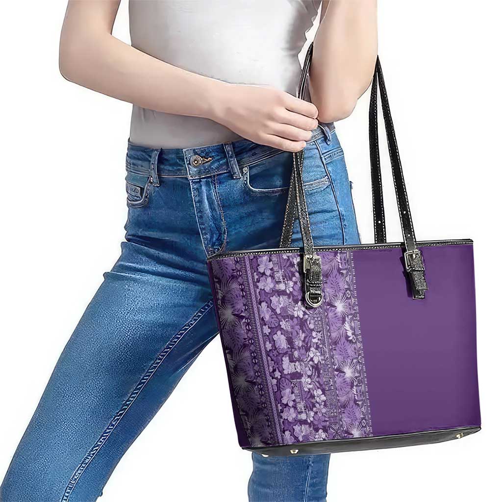 Hawaiian Tribal Elements Hibiscus Leather Tote Bag Purple Pattern LT9 - Polynesian Pride