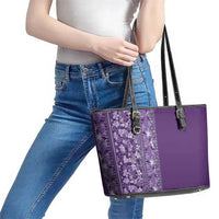 Hawaiian Tribal Elements Hibiscus Leather Tote Bag Purple Pattern LT9 - Polynesian Pride