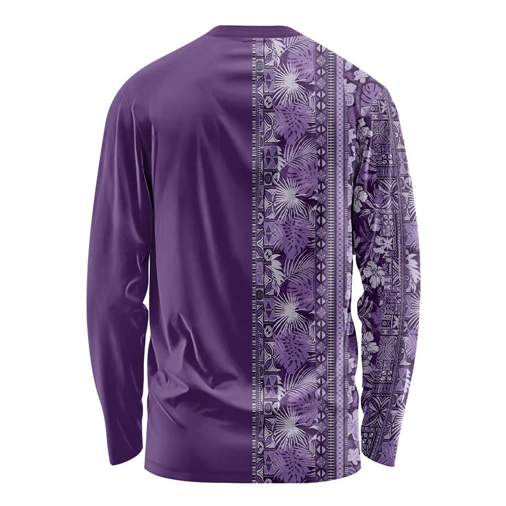 Hawaiian Tribal Elements Hibiscus Long Sleeve Shirt Purple Pattern - Polynesian Pride