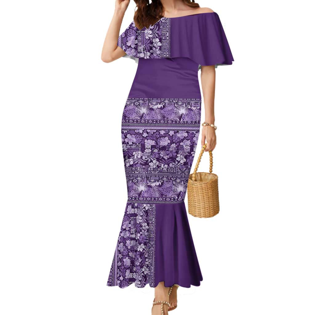 Hawaiian Tribal Elements Hibiscus Mermaid Dress Purple Pattern - Polynesian Pride